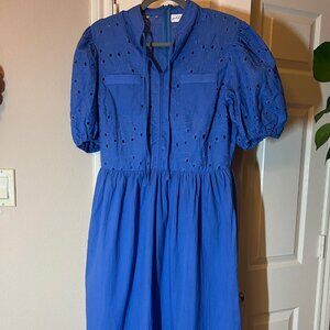 NWT Women's Petal & Pup Dusty Blue Eyelet Midi Dress - Size Large
